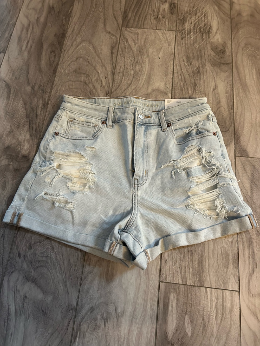 American Eagle Outfitters Light Wash Distressed High-Rise Denim Shorts